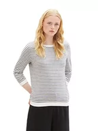Bluzy damskie - TOM TAILOR Denim Damska bluza z marszczonym rękawem i wzorem w paski, 26032-Blue White Structured Stripe, XXL - miniaturka - grafika 1