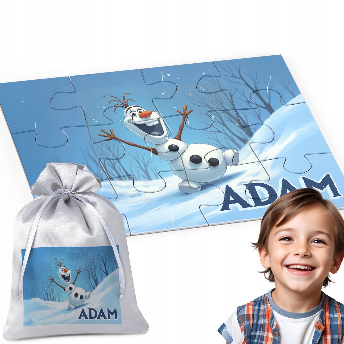 PUZZLE IMIĘ 12 el. FROZEN KRAINA LODU OLAF PREZENT NA ŚWIĘTA DLA DZIECKA