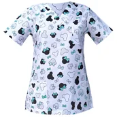 Odzież medyczna - Bluza medyczna damska  Myszka Miki  z zieloną kokardą na białym tle  1046.4 S - miniaturka - grafika 1
