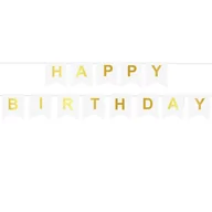Dekoracje sali - PAL Baner flagi biały z napisem Happy Birthday - 180 cm - 1 szt. 801534 - miniaturka - grafika 1