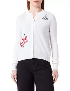 Love Moschino Regular Fit Długi rękaw, 12 Gauge, z Mix of Embroidery. Kardigan damski, Optyczna biel., 40 - Swetry damskie - miniaturka - grafika 1