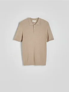 Reserved - Polo regular fit z wiskozą - beżowy - Koszulki męskie - miniaturka - grafika 1