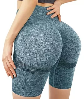 Spodenki damskie - EULLA Damskie krótkie legginsy bezszwowe z wysokim stanem Hotpants nieprzezroczyste sportowe Push Up Booty Biker Yoga Fitness Gym szorty, niebieski, S - grafika 1