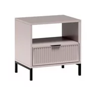 Szafki nocne - KASZMIROWY Stolik Nocny Szafka Nakastlik RYFLOWANY FRONT z SZUFLADĄ Metalowe Nóżki - miniaturka - grafika 1
