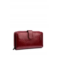 Portfele - Portfel Skóra Naturalna Lakierowany Czerwony LUIGISANTO Damski RFID pojemny - miniaturka - grafika 1