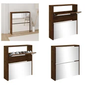 Szafki na buty - vidaXL Szafka na buty z lustrem 2 przegrody dąb wędzony 63x17x67 cm - Stojak na buty - Półki na buty - Przechowywanie butów - Szafka na buty - miniaturka - grafika 1