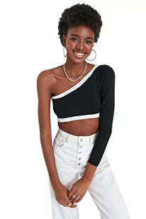 Trendyol Damska szczupła Bodycon asymetryczna bluzka z dzianiny z kołnierzem, Czarny, S - Body - miniaturka - grafika 1
