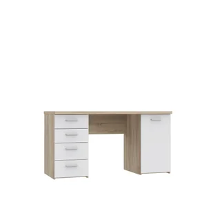 Duże biurko z szufladami białe i dąb sonoma, do pracy, młodzieżowe, szkolne - Biurka - miniaturka - grafika 1