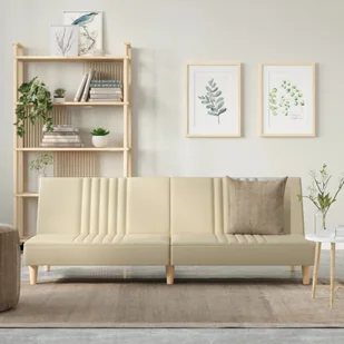 vidaXL Rozkładana kanapa, kremowa, tapicerowana tkaniną - Sofy i kanapy - miniaturka - grafika 1
