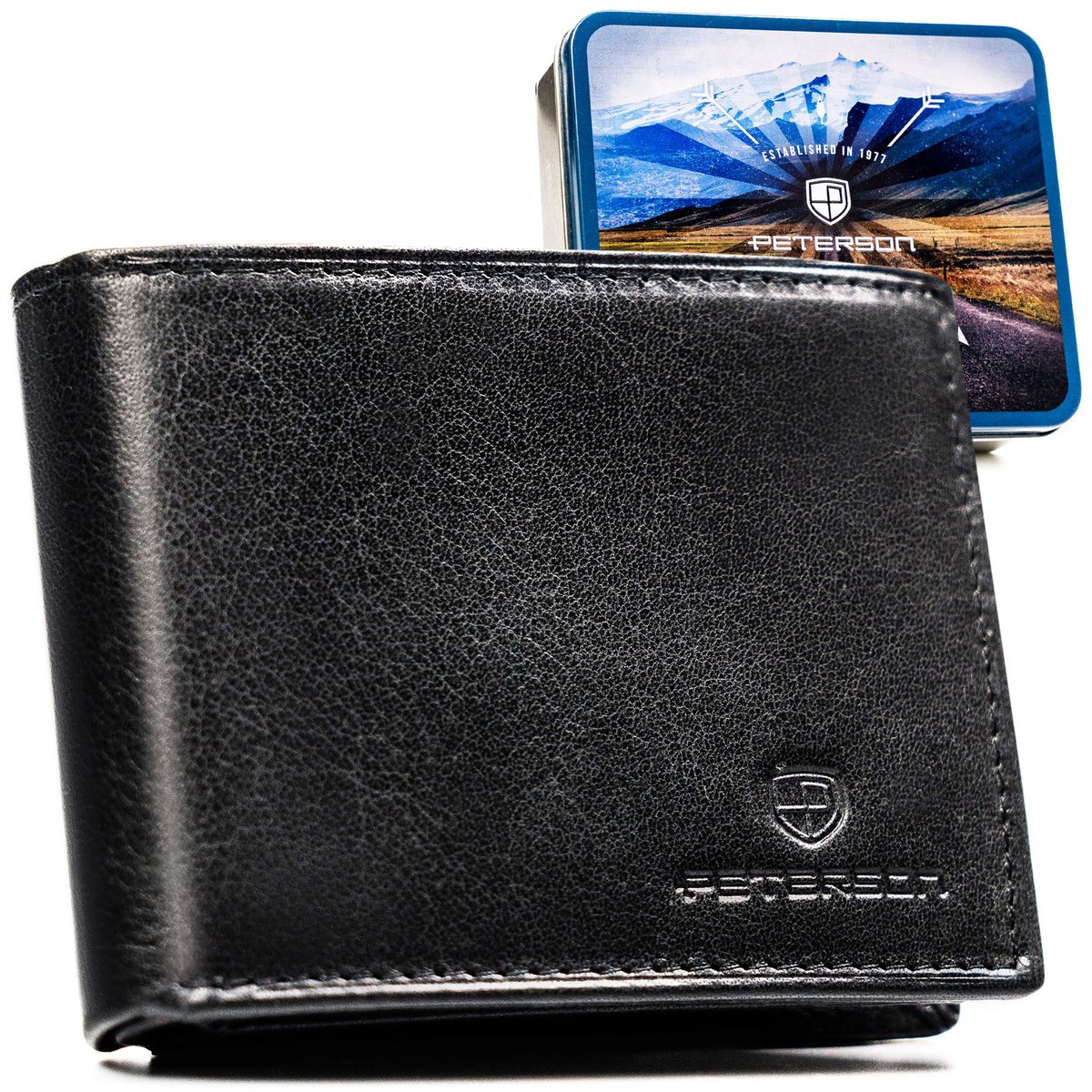 Portfel skórzany męski klasyczny elegancki ze skóry naturalnej prezent Peterson czarny