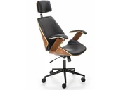 Fotele i krzesła biurowe - Fotel Gabinetowy Pikowany z Drewna Giętego IGNAZIO Czarny Ekoskóra - miniaturka - grafika 1