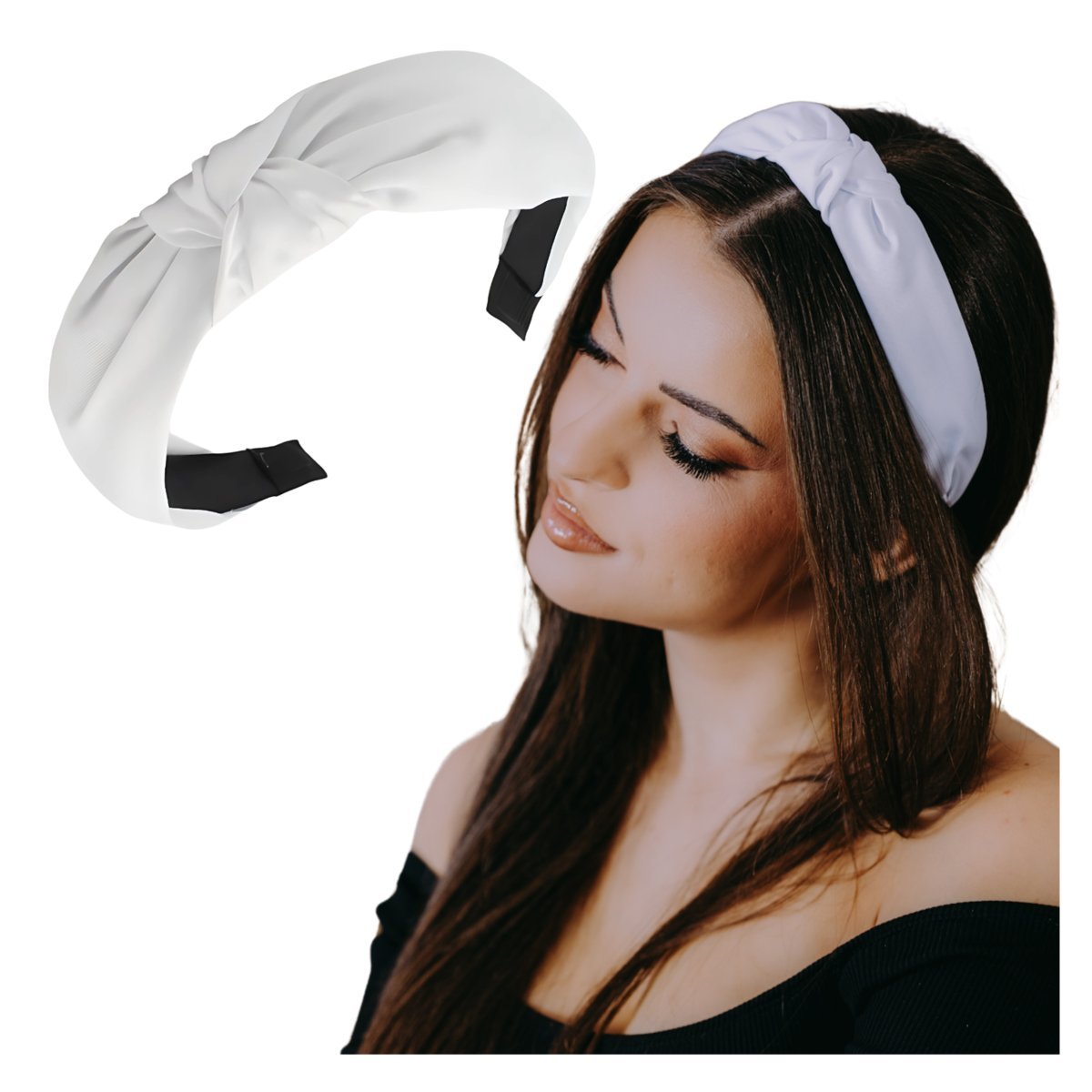 Opaska do Włosów Biała na Głowę Szeroka z Supłem Damska Gładka Wygodna
