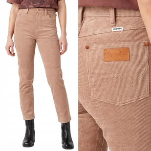 Wrangler WALKER SLIM HIGH BEŻOWE SZTRUKSY WYSOKI STAN CYGARETKI 7/8 W28 L32 - Spodnie damskie - miniaturka - grafika 1