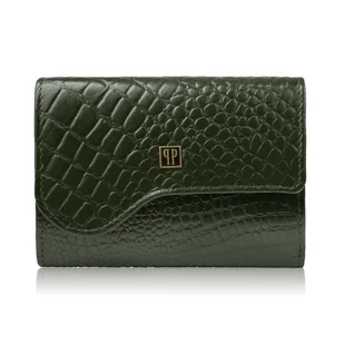 Portfel damski skórzany mały ciemnozielony croco w orientacji poziomej z RFID T-135-GR - Portfele - miniaturka - grafika 1