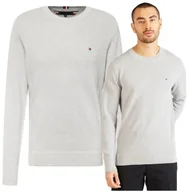 Swetry męskie - TOMMY HILFIGER Sweter Męski Szary Bawełna Okrągły Dekolt Klasyczny r. XXL - miniaturka - grafika 1