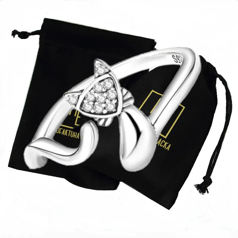 Pierścionek Srebrny Kot Cyrkonie 925 Damski Prezent Manufaktura Łącka / Manufaktura Łącka