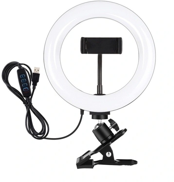 Lampa pierścieniowa Puluz 20 cm do vlogowania z klipsem do monitora uchwytem na telefon i regulacją barwy światła czarna PKT3120B