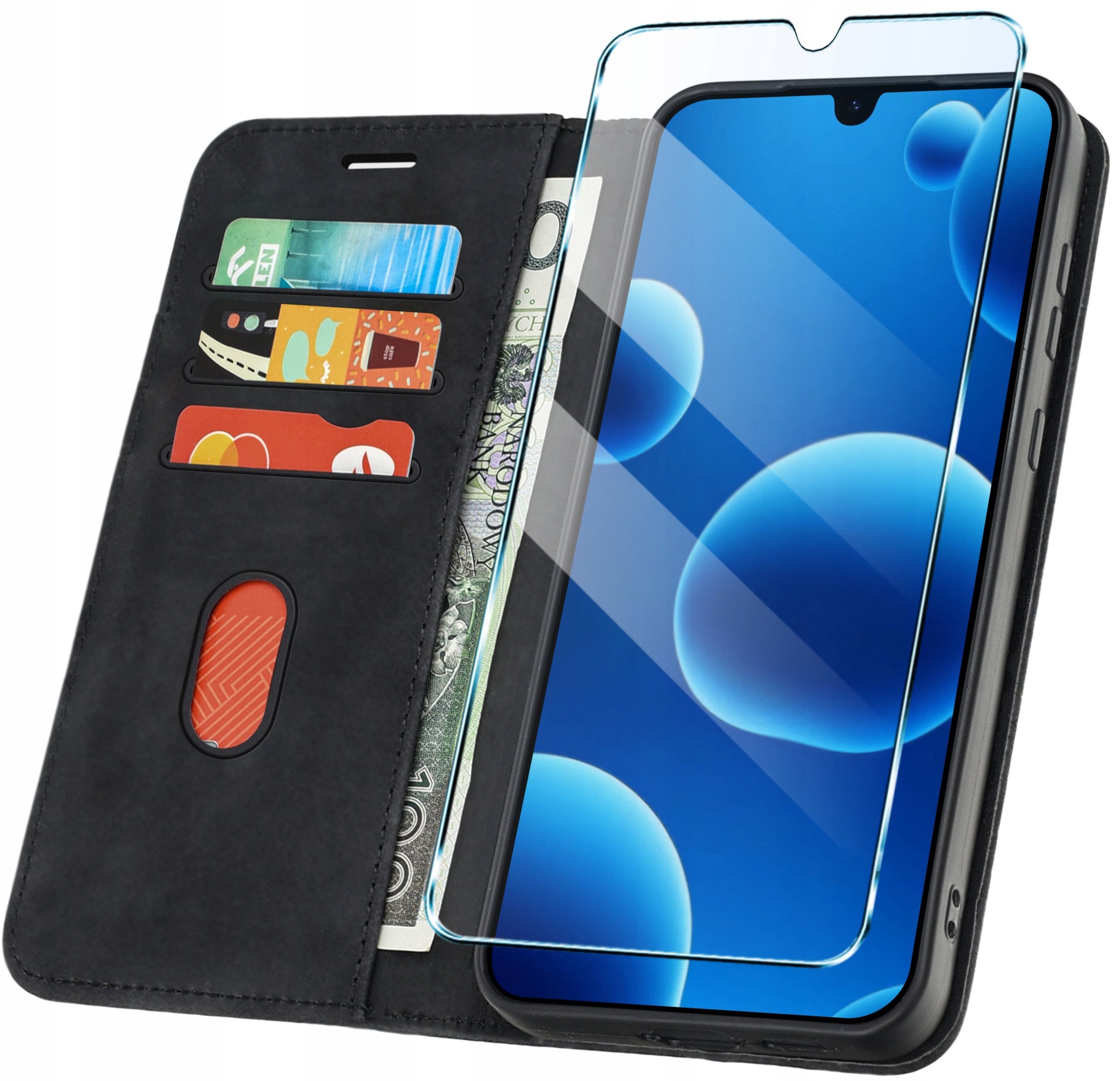 ETUI Z KLAPKĄ do Xiaomi Redmi 14C Zamykane Magnetyczne Skórzane + Szkło 9H