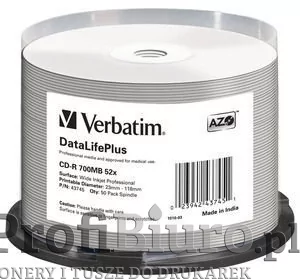 Płyty Verbatim CD-R 700MB 52x - Cake Box 50 szt. - Do nadruku - Nośniki danych - miniaturka - grafika 1