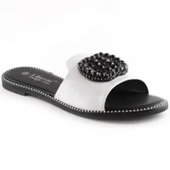 Klapki i japonki damskie - Klapki damskie płaskie komfortowe z cyrkoniami srebrne S.Barski Kv 520-30 srebrny - miniaturka - grafika 1