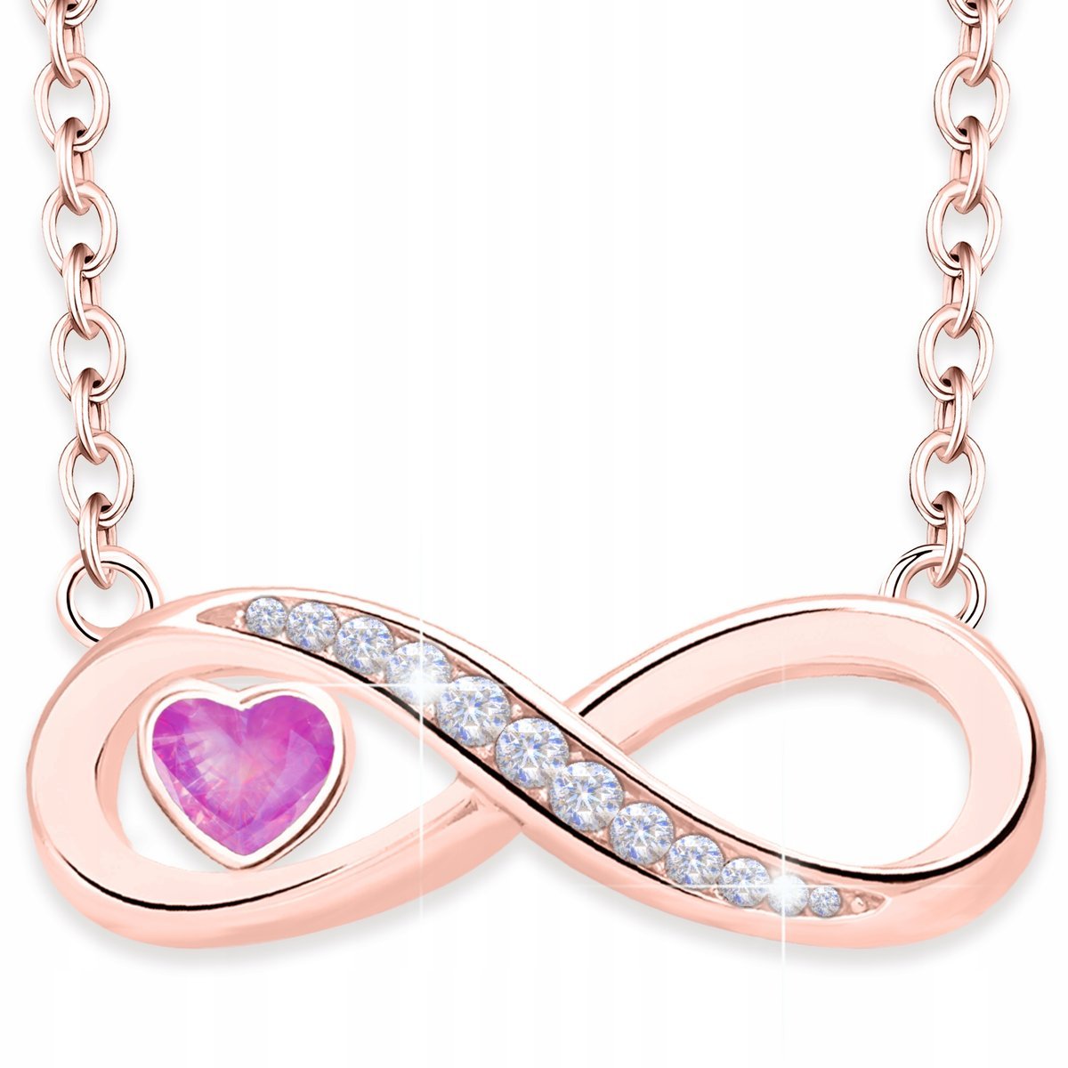 Naszyjnik Pozłacany Kryształowe Serce Nieskończoność Love Heart SREBRO 925