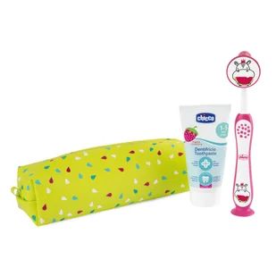 CHICCO SET Hippo pasta do zębów Truskawkowa 50ml + szczoteczka do zębów 3-6l - Pasty do zębów - miniaturka - grafika 1