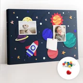 Tablice i flipcharty - Szkolna Tablica korkowa 60x40 cm, Kolorowe Pinezki, wzór Dziecięcy kosmos - miniaturka - grafika 1