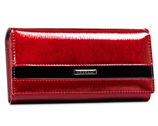 Duży portfel damski na karty portfel z lakierowanej skóry naturalnej pojemna portmonetka Cavaldi, czerwony - Portfele - miniaturka - grafika 1