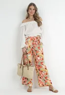 Spodnie damskie - Miętowo-Czerwone Szerokie Spodnie w Kwiaty Hamara - miniaturka - grafika 1