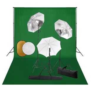 vidaXL Zestaw studyjny Zestaw studyjny z lampami parasolkami tłem i blendami 3067091 - Lampy studyjne - miniaturka - grafika 1