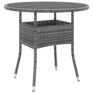 Stolik ogrodowy, Ø80x75 cm, szkło hartowane i rattan PE, szary - Stoły ogrodowe - miniaturka - grafika 1