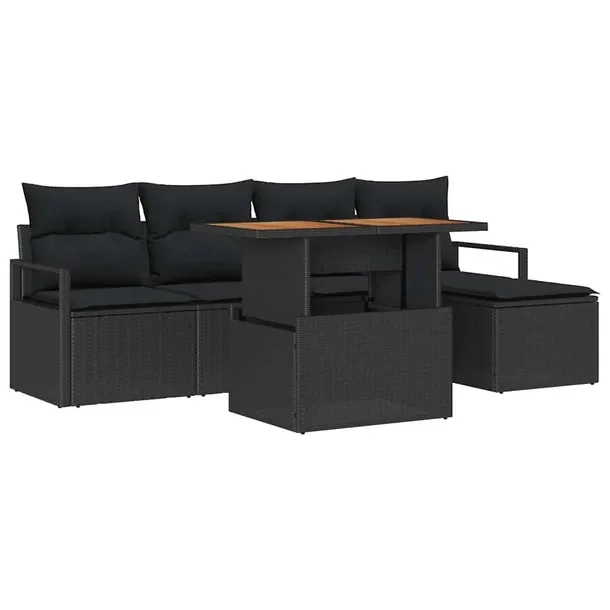 Zestaw Sof Ogrodowych Modułowych Czarno-Brązowy, Rattan, 5 Osób
