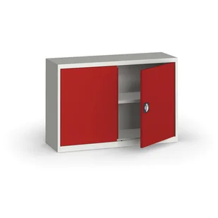 KOVONA Szafa metalowa, 800 x 1200 x 400 mm, 1 półka, szara/czerwona C37010.2.75.24B2B - Pozostałe wyposażenie warsztatu - miniaturka - grafika 1