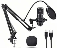 Mikrofony komputerowe - Mikrofon studyjny usb pojemnościowy zestaw statyw pop filtr kardioidalny - miniaturka - grafika 1
