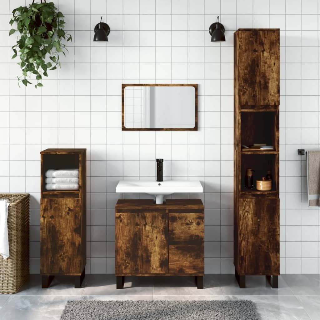 The Living Store Szafka łazienkowa dąb wędzony 65x33x60 cm materiał drewnopochodny