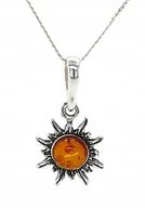 Wisiorki - Wisiorek srebrny z bursztynem koniakowym ZAWIESZKA ze srebra słońce - miniaturka - grafika 1