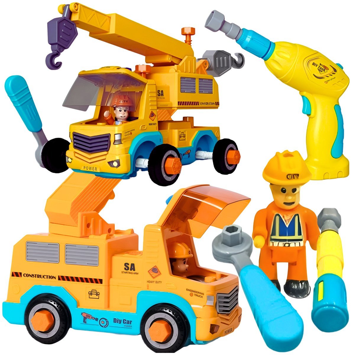 CIĘŻARÓWKA Z DŹWIGIEM POJAZD BUDOWLANY SAMOCHÓD DO SKRĘCANIA Z WIERTARKĄ