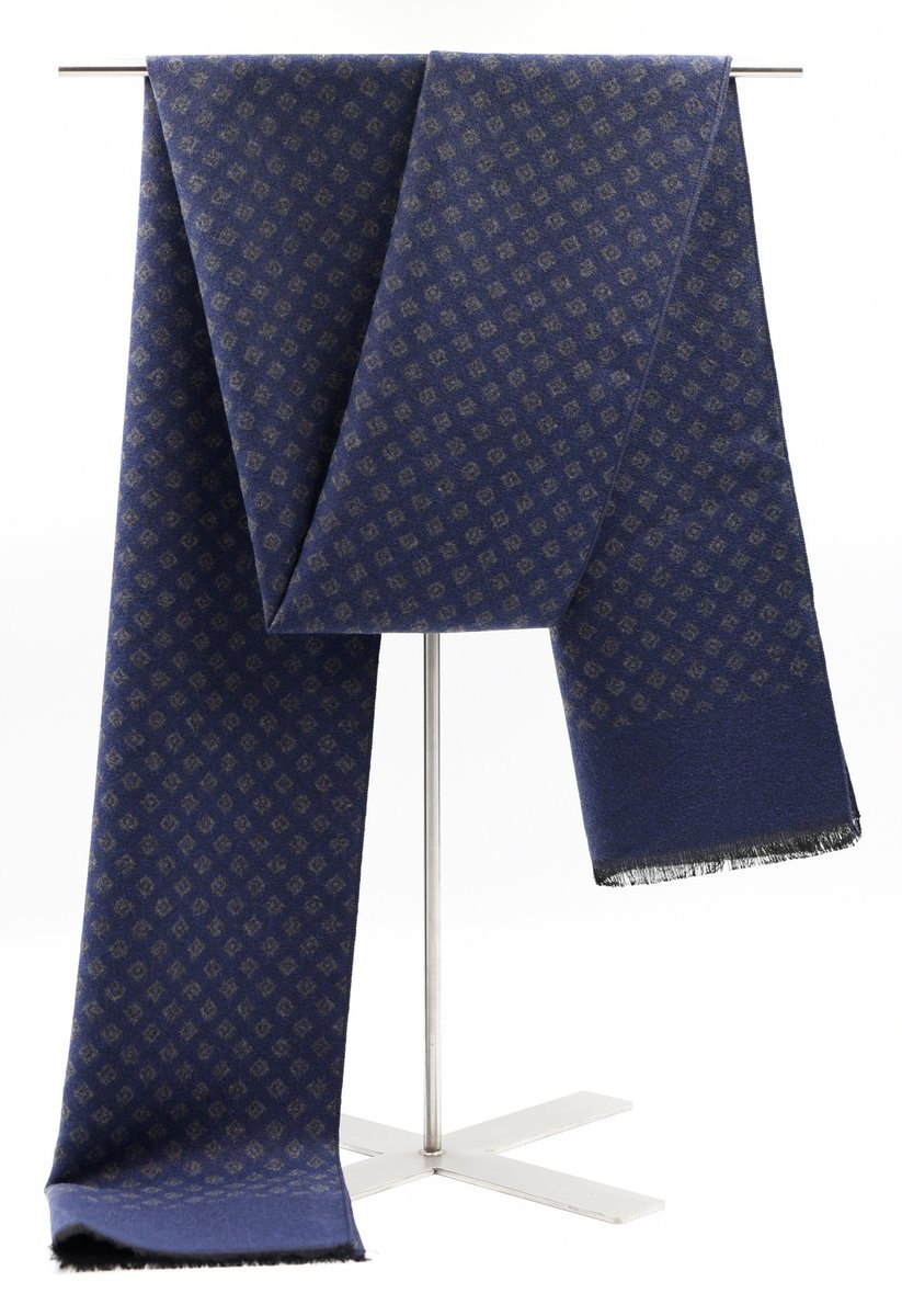 Męski Szal Szalik Zimowy Niebieski We Wzorek Elegancki Dodatek Pako Jeans