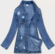 Kurtki damskie - JEANSOWA DAMSKA KURTKA Z PRZETARCIAMI NIEBIESKA (GD8727-K) - GOURD JEANS - miniaturka - grafika 1