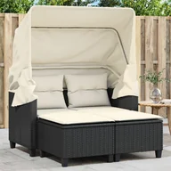 Sofy ogrodowe - 2-osobowa sofa ogrodowa z daszkiem i podnóżkami, czarna, rattan PE Lumarko! - miniaturka - grafika 1