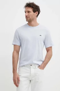 Koszulki męskie - Lacoste t-shirt bawełniany kolor niebieski gładki - grafika 1