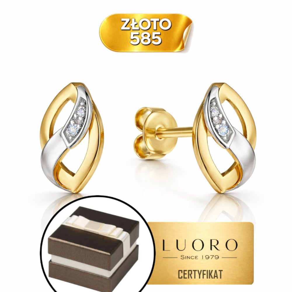 KOLCZYKI ZŁOTE 585 14K ŁEZKA Z CYRKONIĄ RODOWANE 1 CM SZTYFT PREZENT