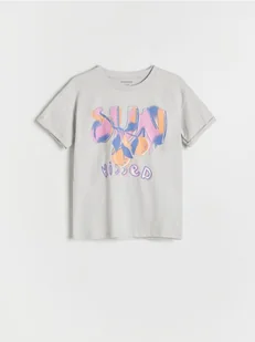 Reserved - Bawełniany t-shirt z nadrukiem - jasnoszary - Koszulki dla dziewczynek - miniaturka - grafika 1