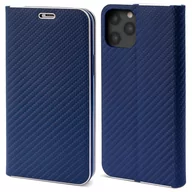 Portfele - Moozy Etui z portfelem do iPhone'a 12 Pro Max, ciemnoniebieskie włókno węglowe - metaliczna ochrona krawędzi Zapinane na magnetyczne etui z klapką i.. - miniaturka - grafika 1