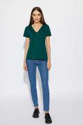 Bluzki damskie - T-shirt z dekoltem V z bawełny Supima : kolor - Butelkowa zieleń, size - 34 - Bombshe - miniaturka - grafika 1