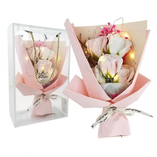 Bukiet Zapachowych Kwiatów Mydlanych W Pudełku Na Prezent, Świecące Led Buk16 - Sztuczne kwiaty - miniaturka - grafika 1