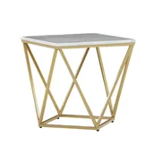 Ławy i stoliki kawowe - Beliani Stolik pomocniczy efekt marmuru biało-złoty MALIBU - miniaturka - grafika 1