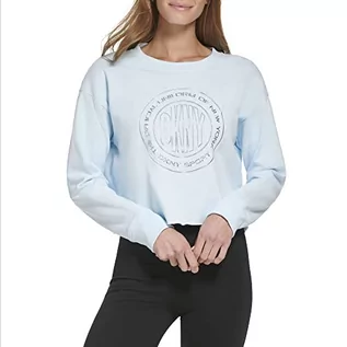 Swetry damskie - DKNY Damski sportowy sweter damski metaliczny medalion logo Cropped sweter, Moonstone, S - grafika 1