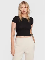 Koszulki i topy damskie - Gina Tricot T-Shirt Basic 17957 Czarny Slim Fit - miniaturka - grafika 1