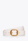 Paski - Damski pasek ze skóry naturalnej z zaokrągloną klamrą kremowy - miniaturka - grafika 1